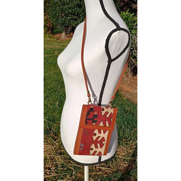 EM May Embroidered Handwoven Wool Leather Bag Multicolor Made In Turkey Kilim - Picture 1 of 11